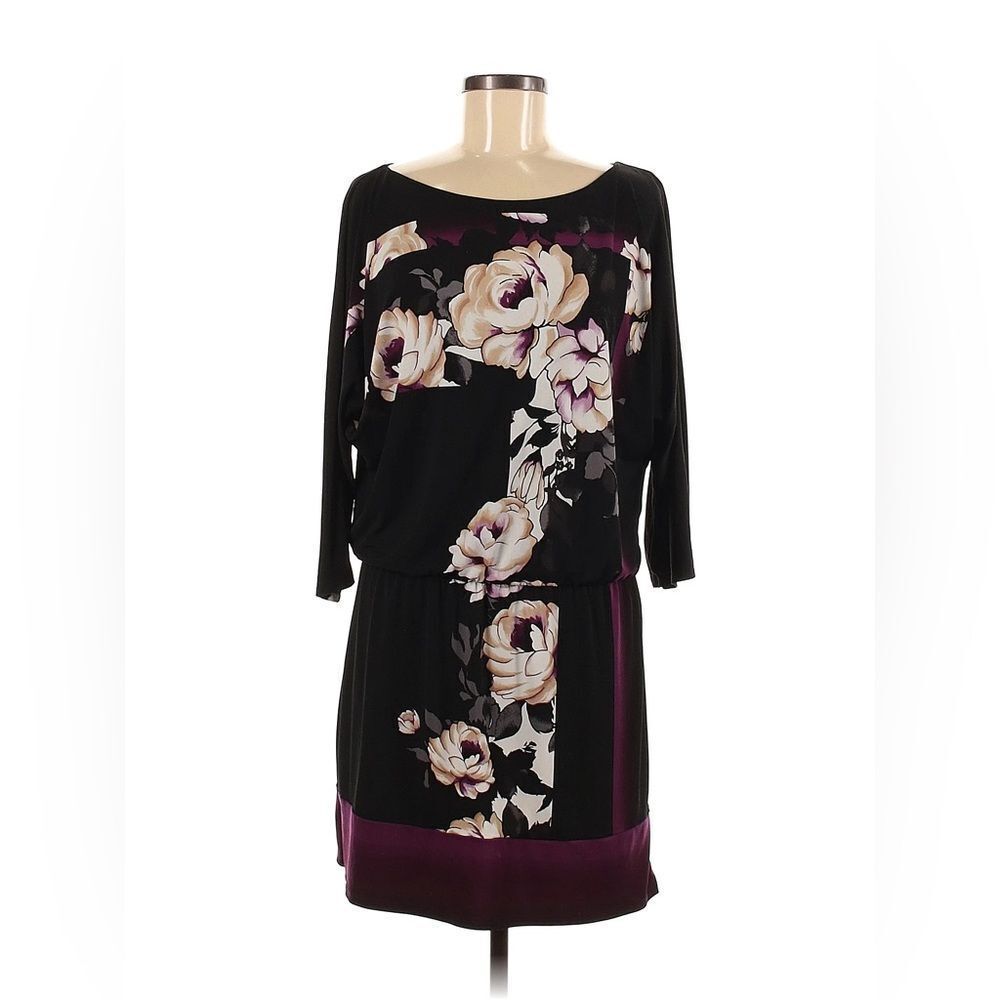 White House Black Market Black Floral Long Sleeve Mini Dress